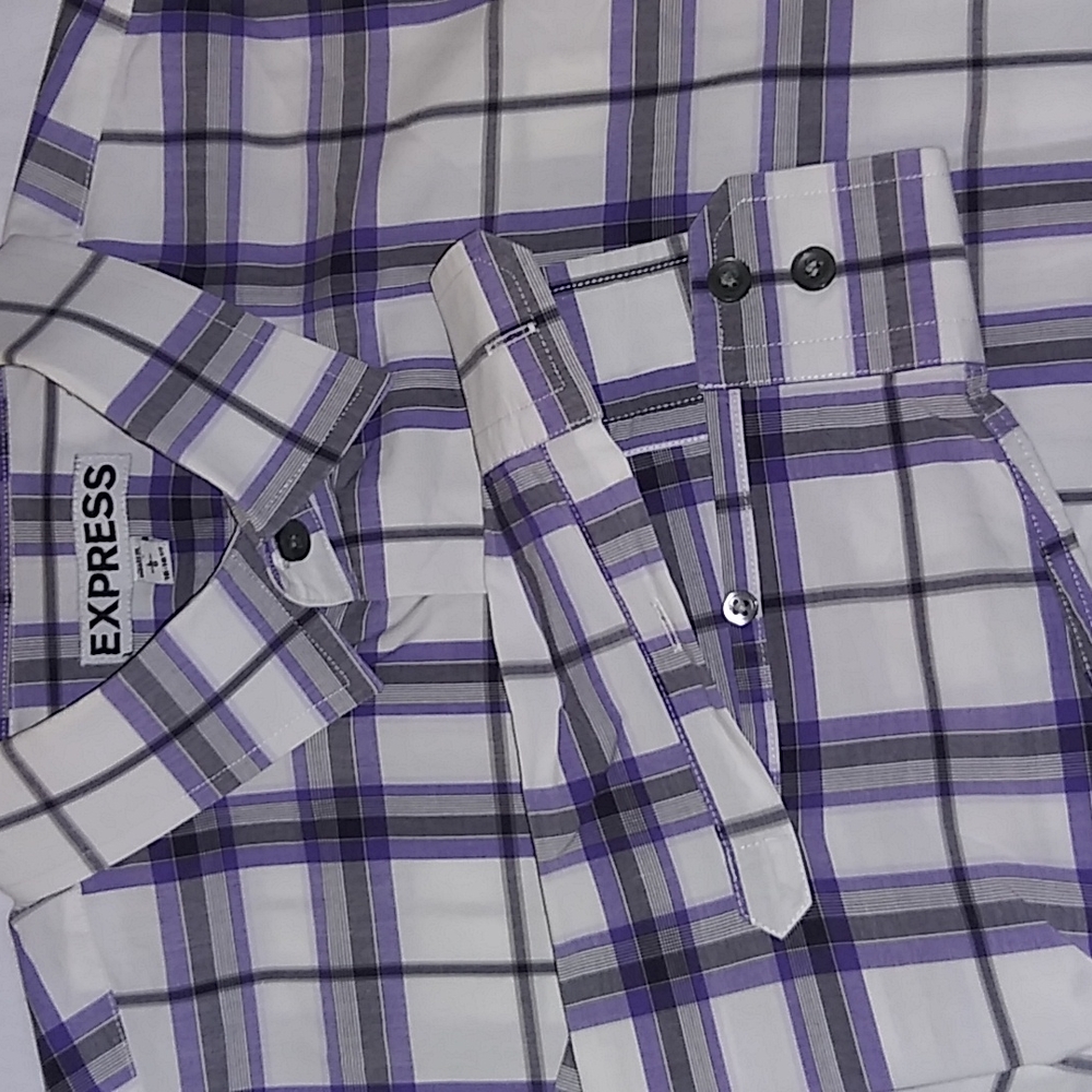 Express Extra Slim Fit checkered purple, white, gray, black dress shirt - Picture 5 of 7